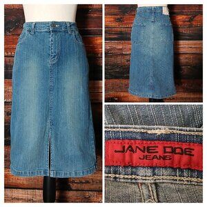 Jane Doe Vintage Jean Skirt 11 12 High Rise Fitted Straight Slit Denim Stretch